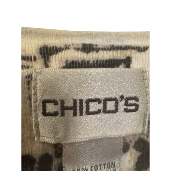 Chicos Multicolor Cityscape & Floral Print V-Neck Cotton 3/4 Sleeve Womens Top S - Picture 2 of 8